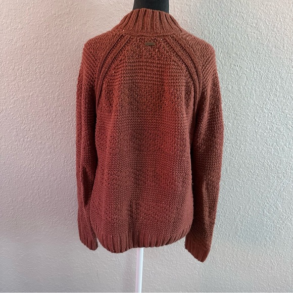 prAna Organic Cotton Textured Knit Mock Neck Sweater Small (Fits M) Rust Brown - Picture 2 of 7